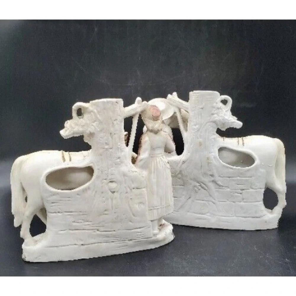 Antique‎ Pair German Grafental Bisque Porcelain Figurine Vase Horse People 6.5